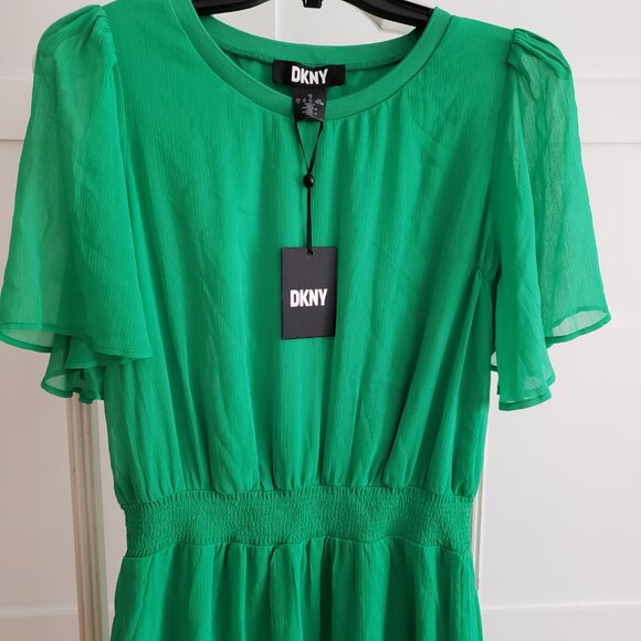 BNWT DKNY Chiffon Style Midi Fit & Flare lined (12) brillant  vivid green - Picture 4 of 6